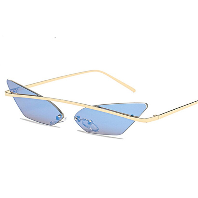 Kobiety mężczyźni Cat Eye okulary przeciwsłoneczne bezramkowe wąskie Vintage marka projektant Metal lustro obiektyw okulary odcienie męskie okulary przeciwsłoneczne UV400