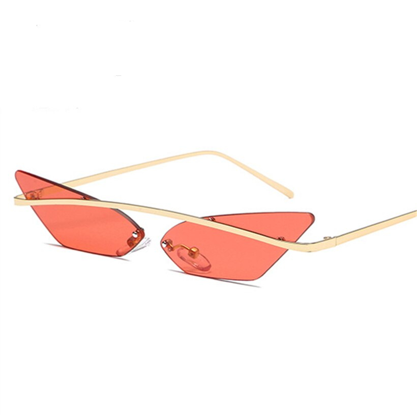 Kobiety mężczyźni Cat Eye okulary przeciwsłoneczne bezramkowe wąskie Vintage marka projektant Metal lustro obiektyw okulary odcienie męskie okulary przeciwsłoneczne UV400