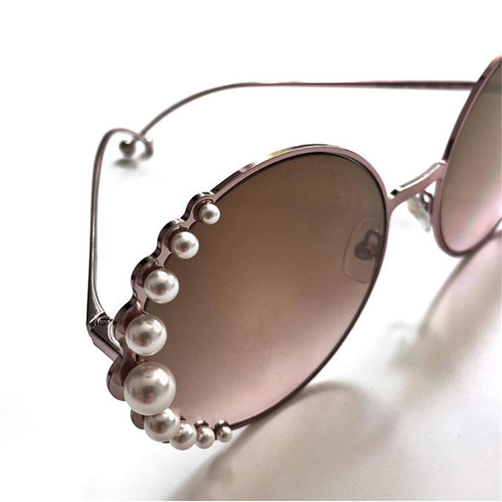 VIVIBEE ponadgabarytowe damskie luksusowe okulary przeciwsłoneczne z perłami okrągłe odcienie dla kobiet marka projektant Pearl kobiety okulary przeciwsłoneczne