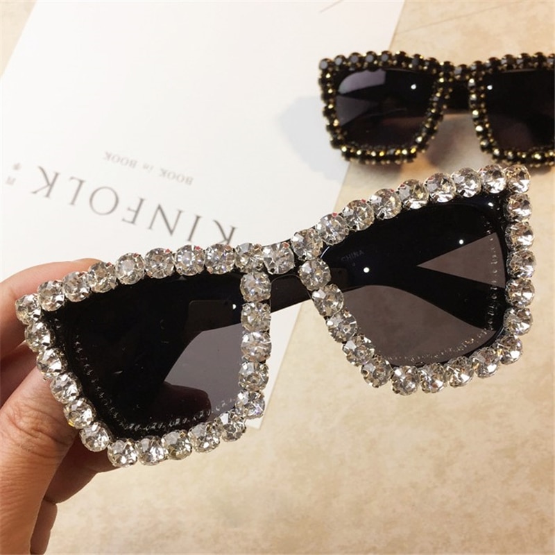 Ponadgabarytowa ramka z kryształem górskim kwadratowe okulary przeciwsłoneczne damskie diamentowe okulary marka projektant modne okulary słoneczne odcienie UV400 dla kobiet