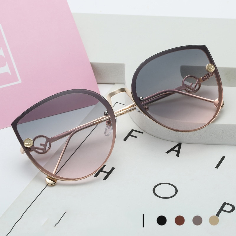 2020 markowe okulary przeciwsłoneczne cat eye Women designerska metalowa ramka lustrzane okulary przeciwłoneczne Vintage Rimless okulary gradientowe dla kobiet