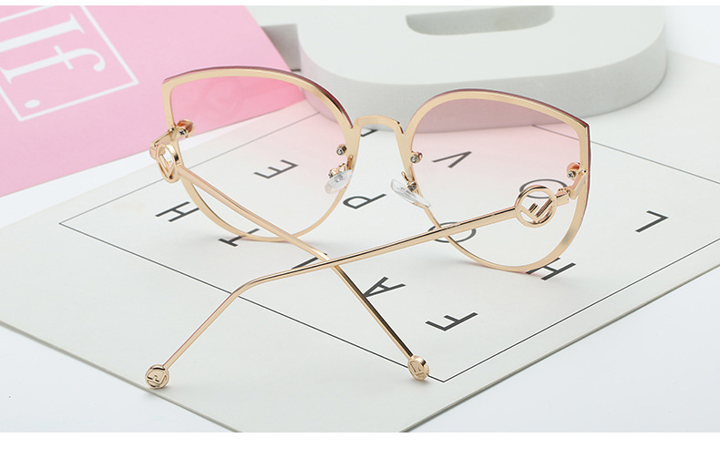 2020 markowe okulary przeciwsłoneczne cat eye Women designerska metalowa ramka lustrzane okulary przeciwłoneczne Vintage Rimless okulary gradientowe dla kobiet
