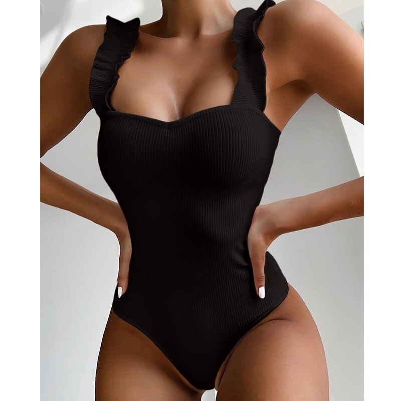 2020 nowy seksowny strój kąpielowy jednoczęściowy kobiety drewno ucha wzburzyć stroje kąpielowe Push Up Monokini kostiumy kąpielowe letnia plaża nosić strój kąpielowy