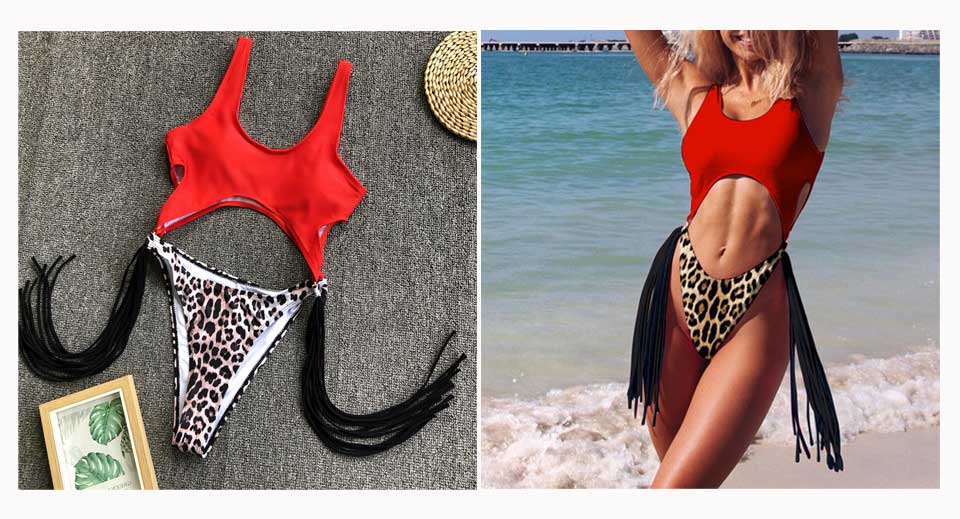 2019 Leopard brazylijski jednoczęściowy strój jednoczęściowy strój monokini Sexy bikini wysoko wycięte Push up stroje kąpielowe pomponem jedno-wieloczęściowe kombinezony kostium kąpielowy