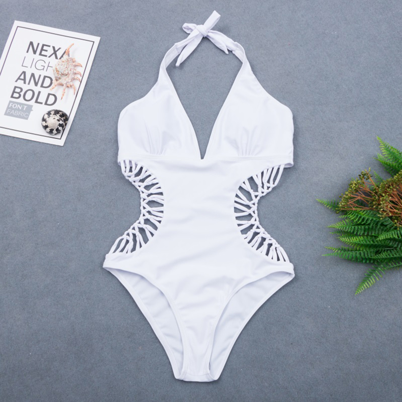 2020 seksowna biała bluzka z odkrytymi plecami wyciąć bandaż Trikini strój kąpielowy Monokini Push Up brazylijski stroje kąpielowe kobiety One Piece Swimsuit