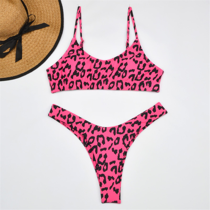 Leopard stringi strój kąpielowy kobiety 2019 seksowne Bikini Set drukuj Push up stroje kąpielowe kobiet brazylijski Bikini Set Biquini strój kąpielowy