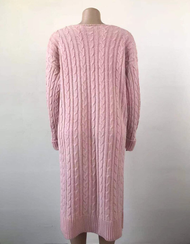 LOGAMI 2019 nowy kardigan płaszcz kieszenie damskie sweter długi kobiety ciepły sweter gruba dzianina kobiecy sweter zima