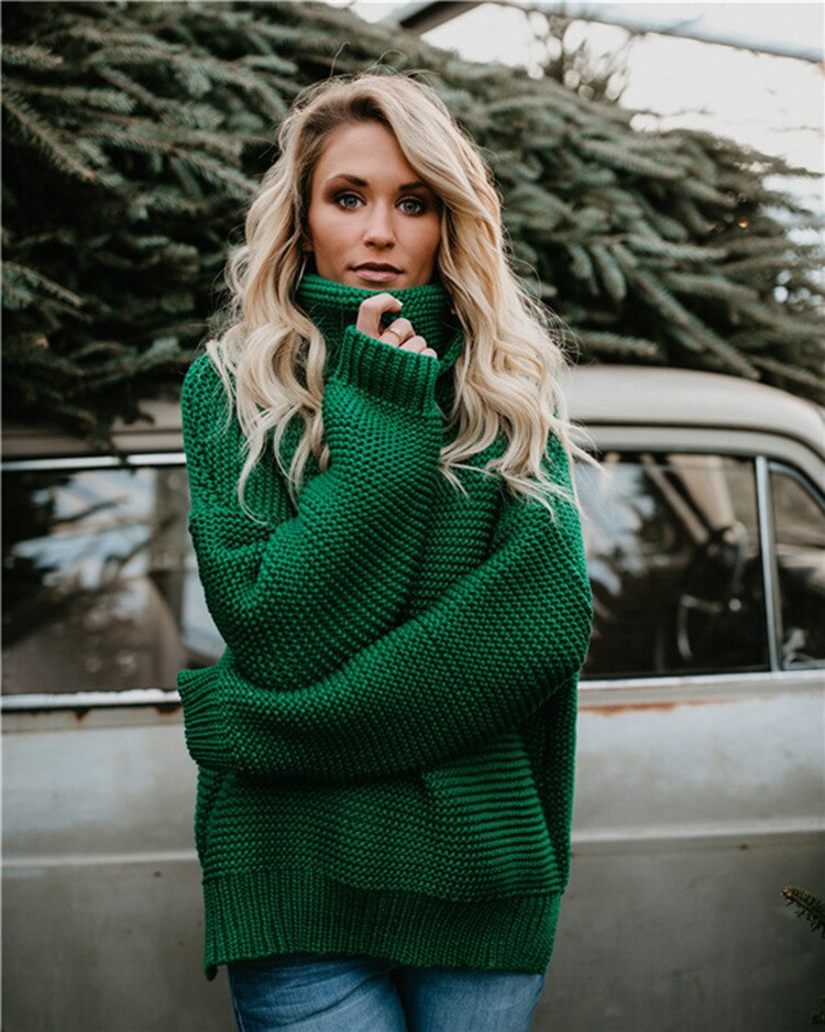 Damskie swetry z golfem jesienne zimowe 2019 swetry z bufkami European Casual Twist ciepłe swetry damskie nadwymiarowy sweter Pull