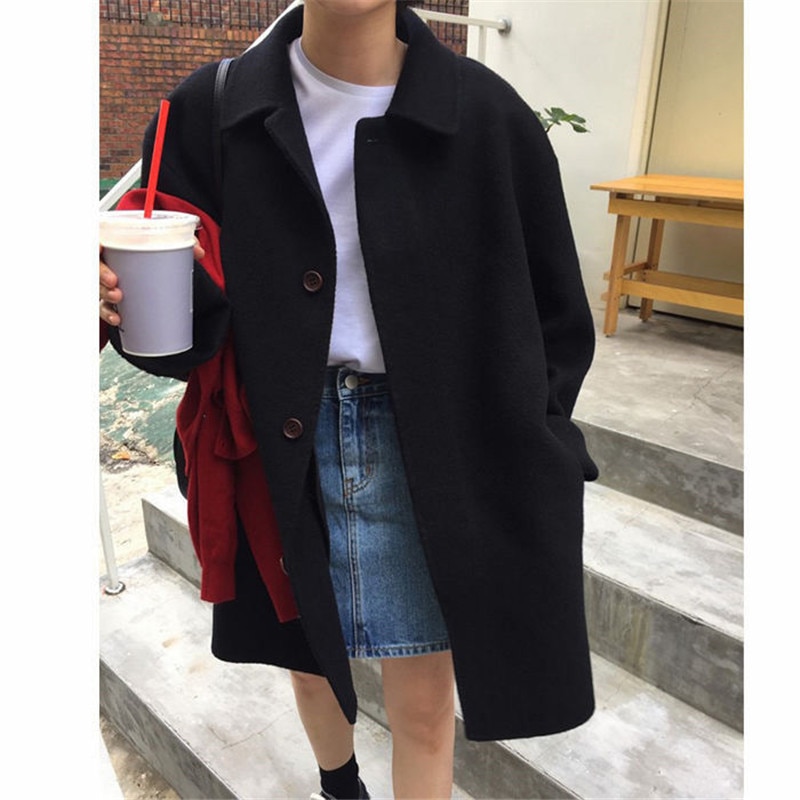 Wiosna jesień wełniany płaszcz jednorzędowy kobieta w połowie długi nowy koreański temperament kobiety popularne odzież wierzchnia wełniany płaszcz Streetwear