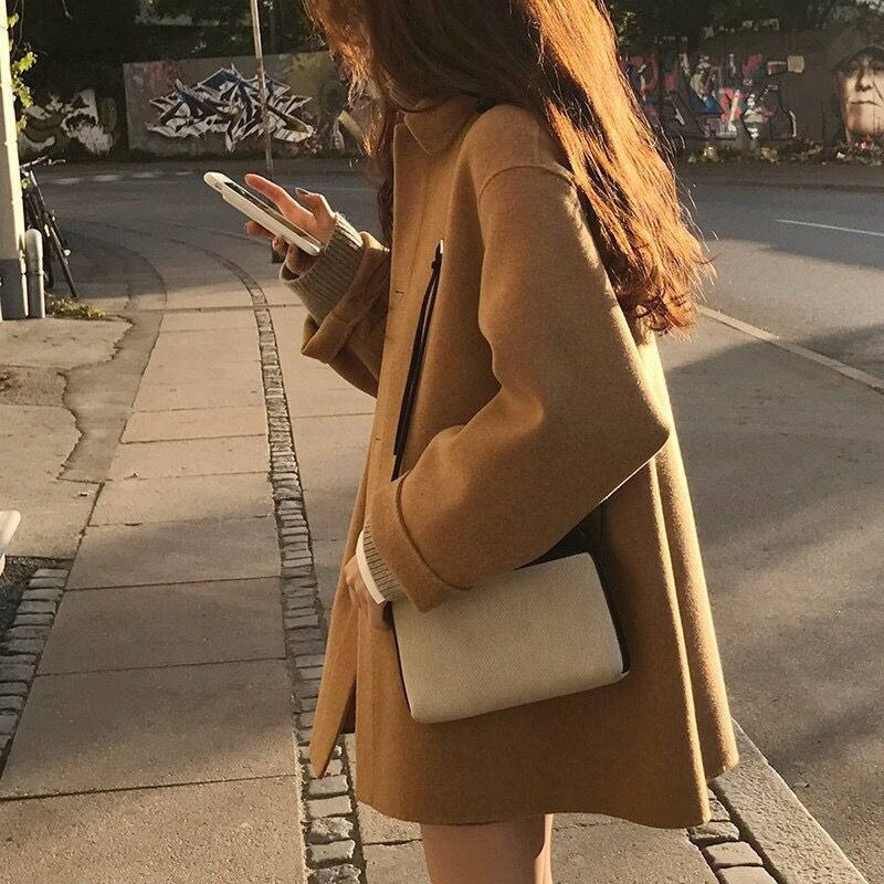 Wiosna jesień wełniany płaszcz jednorzędowy kobieta w połowie długi nowy koreański temperament kobiety popularne odzież wierzchnia wełniany płaszcz Streetwear