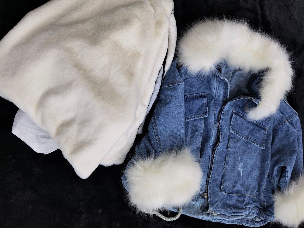 Luzuzi 2020 zima luźny dżins kurtka kobiety ponadgabarytowych futro kołnierz oraz aksamitne wyściełane kurtki w stylu Vintage bawełna gruby ciepły płaszcz dżinsowy