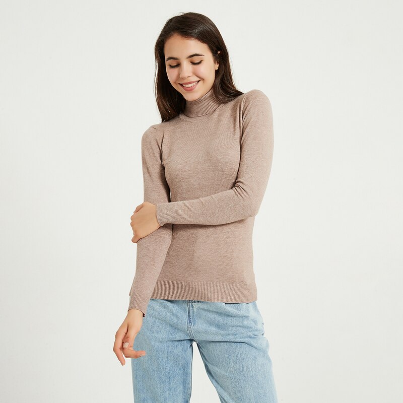 Wixra sweter z dzianiny i sweter bluzki z golfem swetry swetry w stylu Casual damski z długim rękawem cały mecz elastyczny sweter