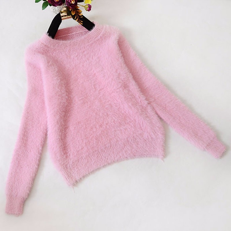 Puszysty sweter rozmyte futro koreański kaszmir sweter kobiety Pull Femme zimowe ciepłe swetry moherowe ubrania 2020 Jumper Christmas Pull