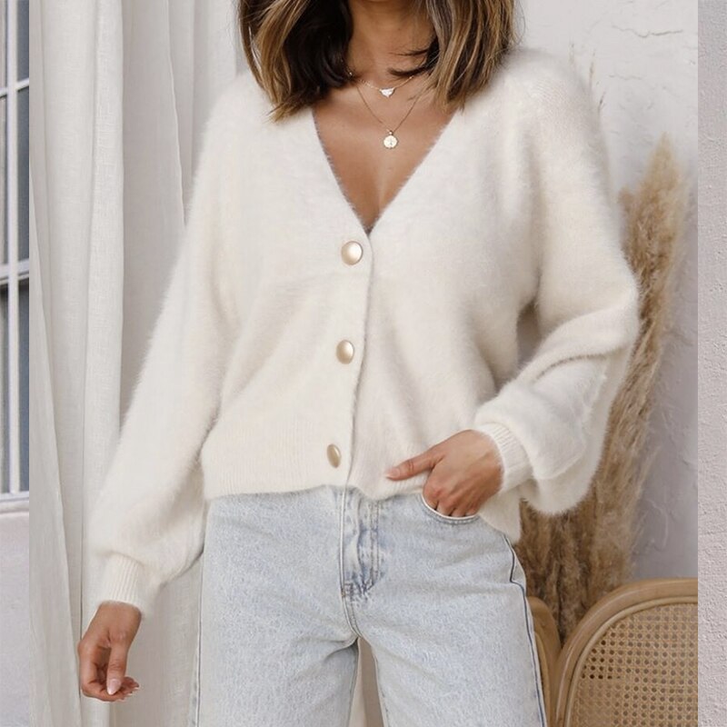 Hirsionsan elegancka, długa rękaw moherowy sweter damski 2020 nowy jednorzędowy damski krótki kardigan miękki elastyczny dzianinowy sweter
