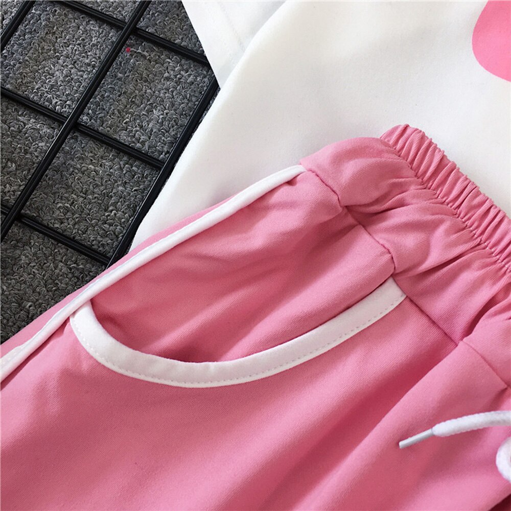 Dziewczęta Casual Pijama dwuczęściowa moda niedziela drukuj krótki zestaw piżamy słodki krótki rękaw damski T-shirt i spodenki ze sznurkiem