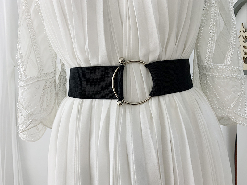Paski damskie czarna gładka talia elastyczna damska opaska okrągła klamra ozdoba płaszcz sweter moda sukienka biały ryżowy