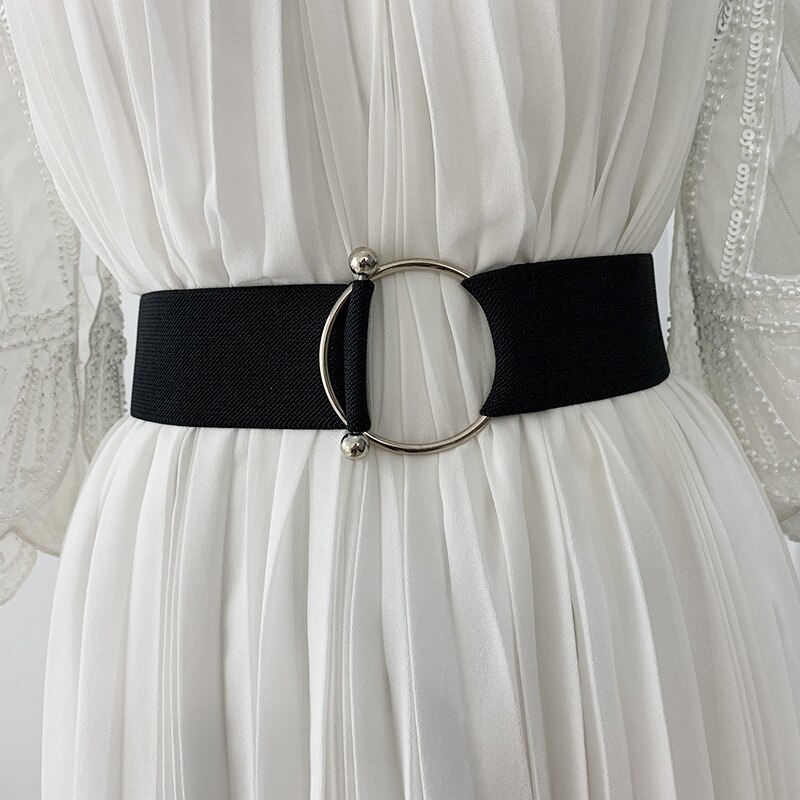 Paski damskie czarna gładka talia elastyczna damska opaska okrągła klamra ozdoba płaszcz sweter moda sukienka biały ryżowy
