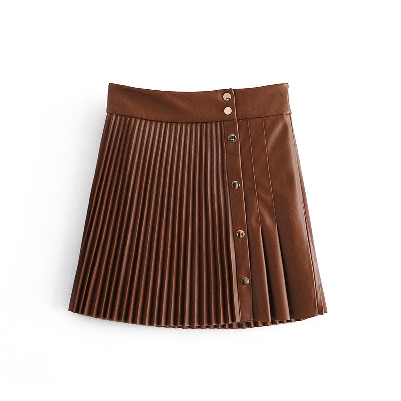 Snican twarda skóra ekologiczna spódnica wysokiej talii przyciski sexy mini plisowana spódnica asymetryczna moda faldas cortas za 2020 kobiet jesień