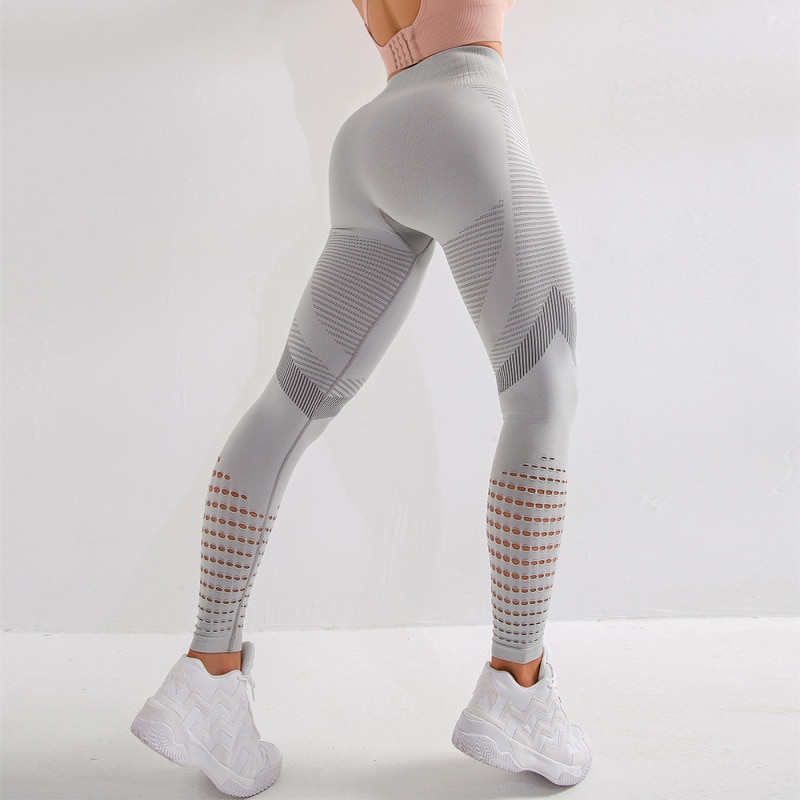 SVOKOR wysokiej talii Fitness legginsy kobiety Sexy bezszwowe legginsy Hollow spodnie treningowe z nadrukiem Push Up Slim elastyczność