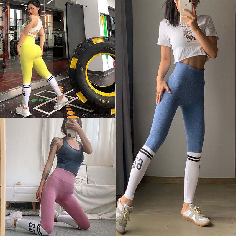Paski alfabet kobieta legginsy bezszwowe spodnie jogi sportowe wysokiej talii pełnej długości legginsy treningowe dla fitness joga legginsy