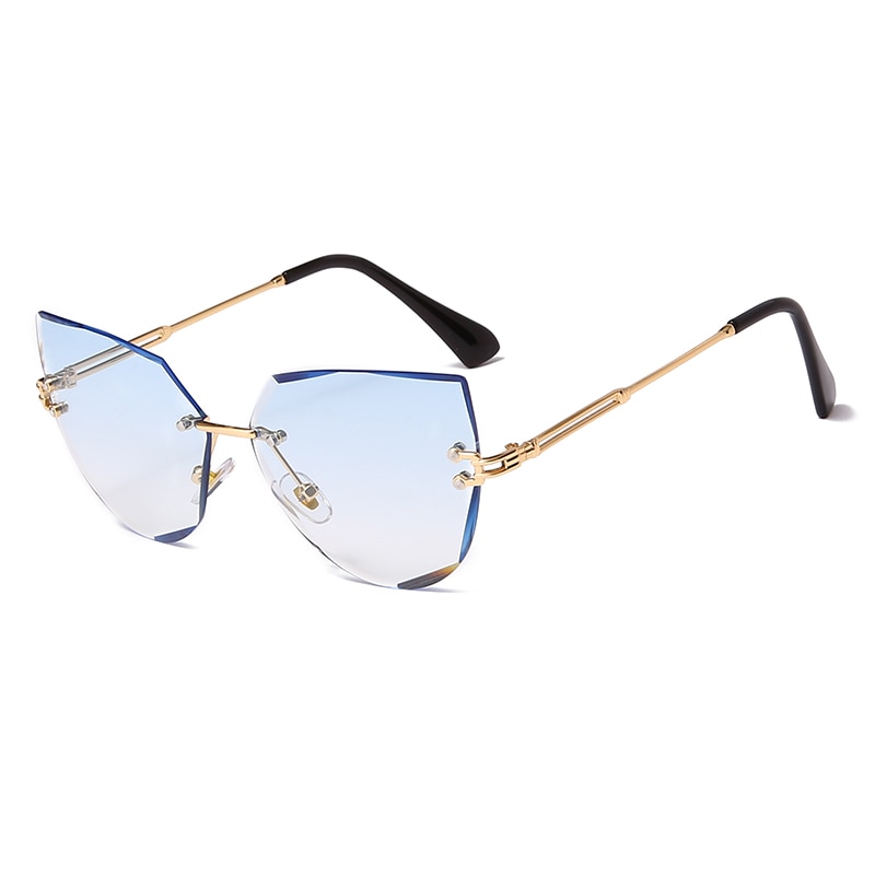 Bez oprawek okulary przeciwsłoneczne Cat Eye luksusowa marka projekt kobiety metalowe okulary przeciwsłoneczne moda pani odcienie UV400 okulary óculos gafas de sol