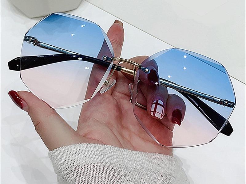 YOOSKE Rimless damskie okulary przeciwsłoneczne Design Fashion Lady okulary przeciwsłoneczne Vintage Alloy klasyczne osłony przeciwsłoneczne od projektantów okulary UV400
