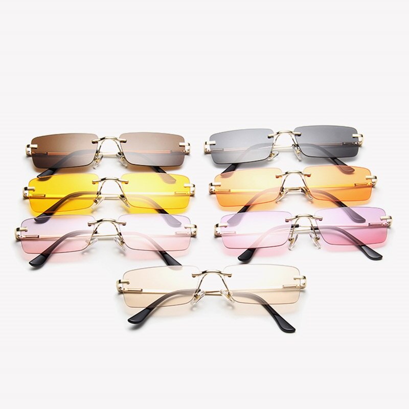 Luksusowa marka małe prostokątne okulary przeciwsłoneczne damskie 2020 szare różowe odcienie dla kobiet 90s Vintage Rimless kwadratowe okulary Unisex UV400