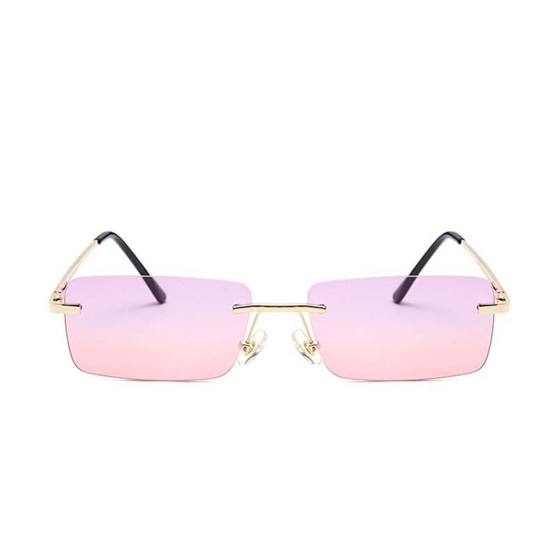 Luksusowa marka małe prostokątne okulary przeciwsłoneczne damskie 2020 szare różowe odcienie dla kobiet 90s Vintage Rimless kwadratowe okulary Unisex UV400