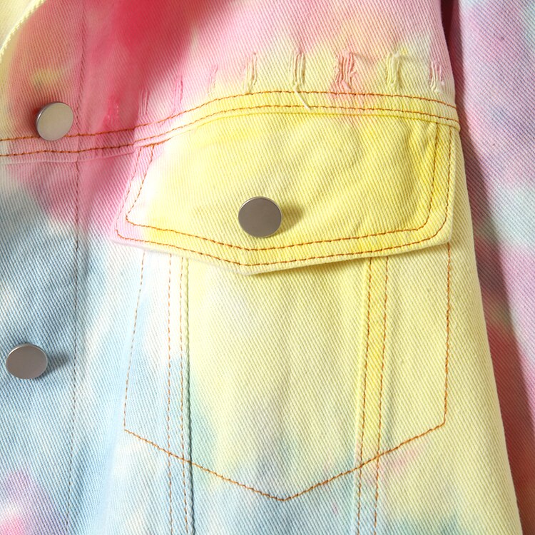 SHENGPALAE Gradient kurtka dżinsowa damska wiosna jesień 2021 Lapel Harajuku duży rozmiar typu Streetwear z długim rękawem płaszcz 5C606H