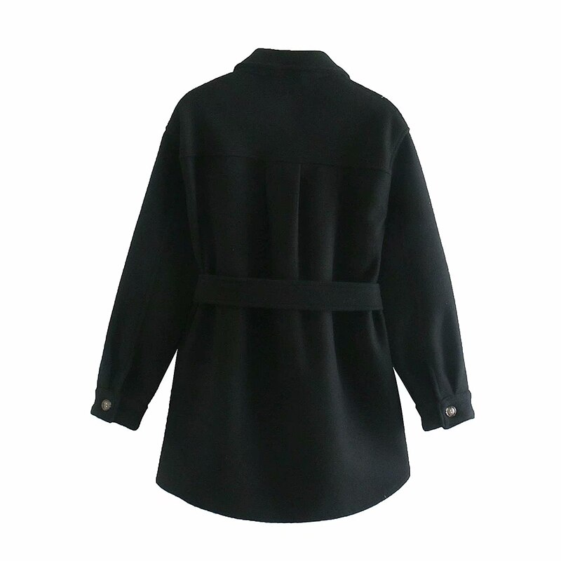 Long Sleeve Women's Woolen Coat Female Autumn Casual With Belt Elegant Coat Female Single-breasted Shirt Jacket Outerwear Ladies