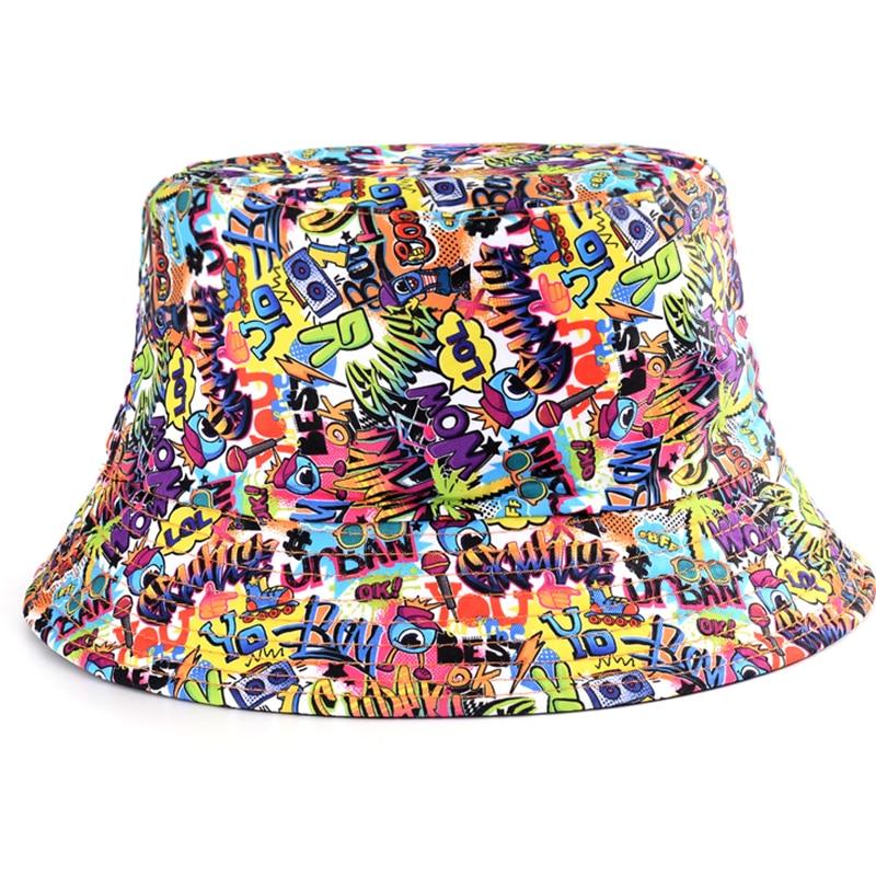 2021 nowe letnie kreskówki Graffiti kapelusz typu Bucket dla kobiet mężczyzn odkryty składany Bob kapelusz rybaka dziewczyny chłopcy Gorros Panama Sun Hat