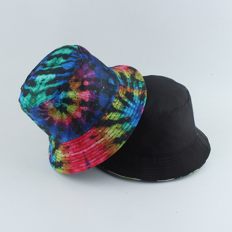 Letni kapelusz rybaka odwracalne kapelusze wiadro Harajuku dla kobiet mężczyzn Street czapka w stylu Hip-Hop Rainbow Tie Dye drukowane kapelusz wędkarski