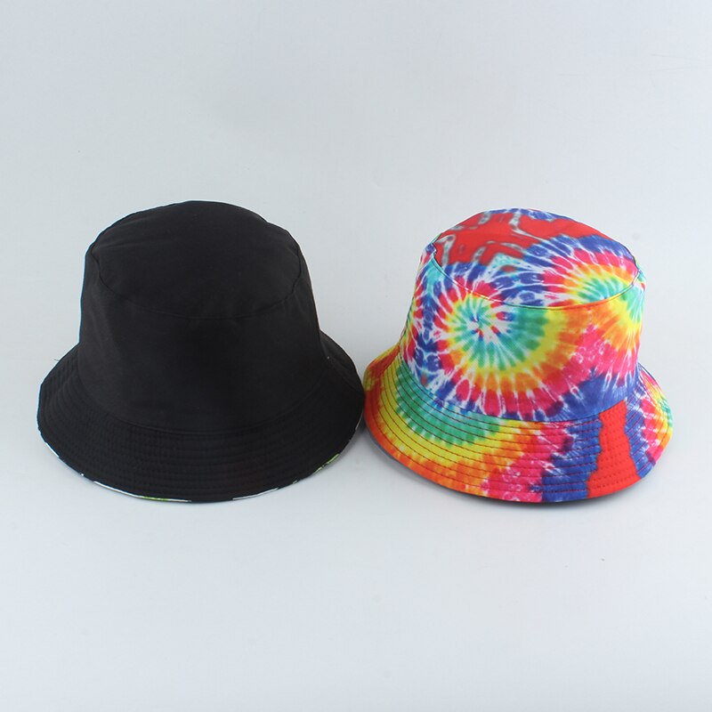 Letni kapelusz rybaka odwracalne kapelusze wiadro Harajuku dla kobiet mężczyzn Street czapka w stylu Hip-Hop Rainbow Tie Dye drukowane kapelusz wędkarski