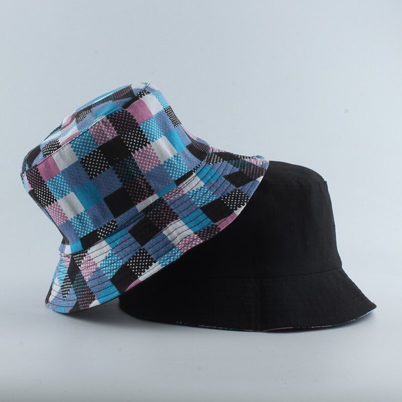 2020 nowy marka czarny biały Plaid sprawdź kapelusze wiadro czapki wędkarskie kobiety mężczyzna odwracalny kapelusz rybaka
