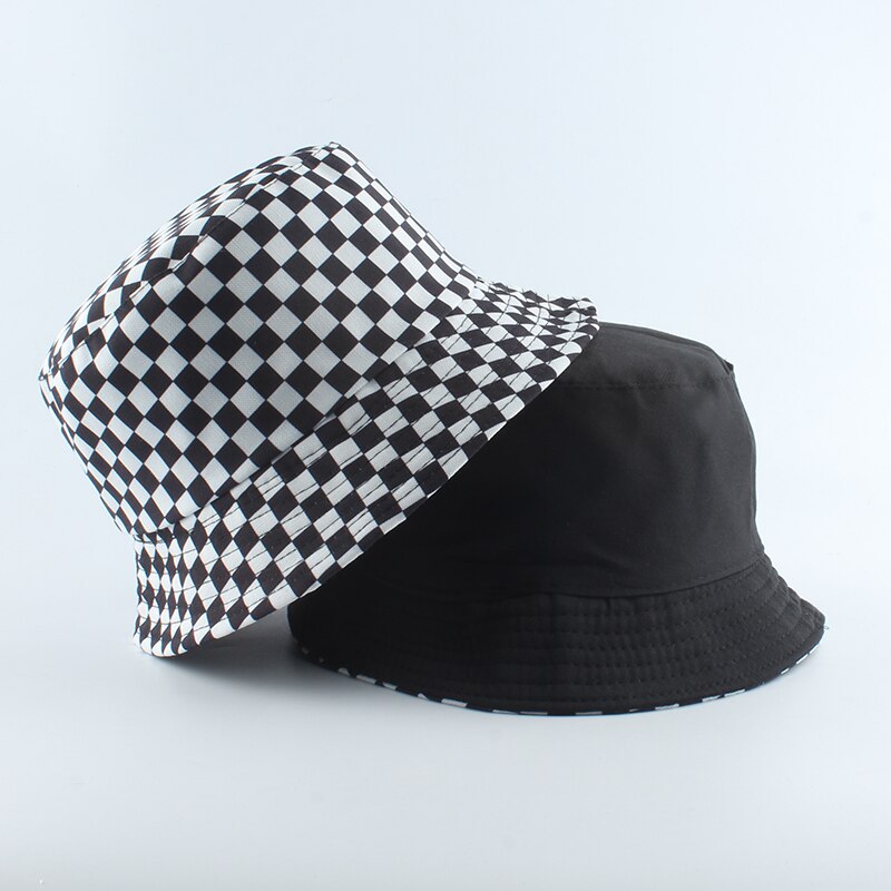 2020 nowy marka czarny biały Plaid sprawdź kapelusze wiadro czapki wędkarskie kobiety mężczyzna odwracalny kapelusz rybaka