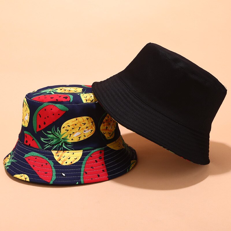 Panama kapelusze wiadro kobiety mężczyźni odwracalne owoce banan arbuz nadruk wiśni kapelusz rybaka Casual Harajuku Hip Hop kapelusz wędkarski