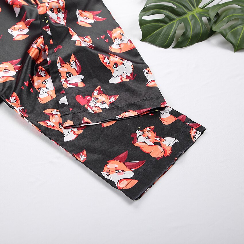 Suphis Spaghetti Strap Fox piżama drukuj lato dwuczęściowy zestaw topy i spodnie bielizna nocna satynowe kobiety V Neck seksowna piżama wzór