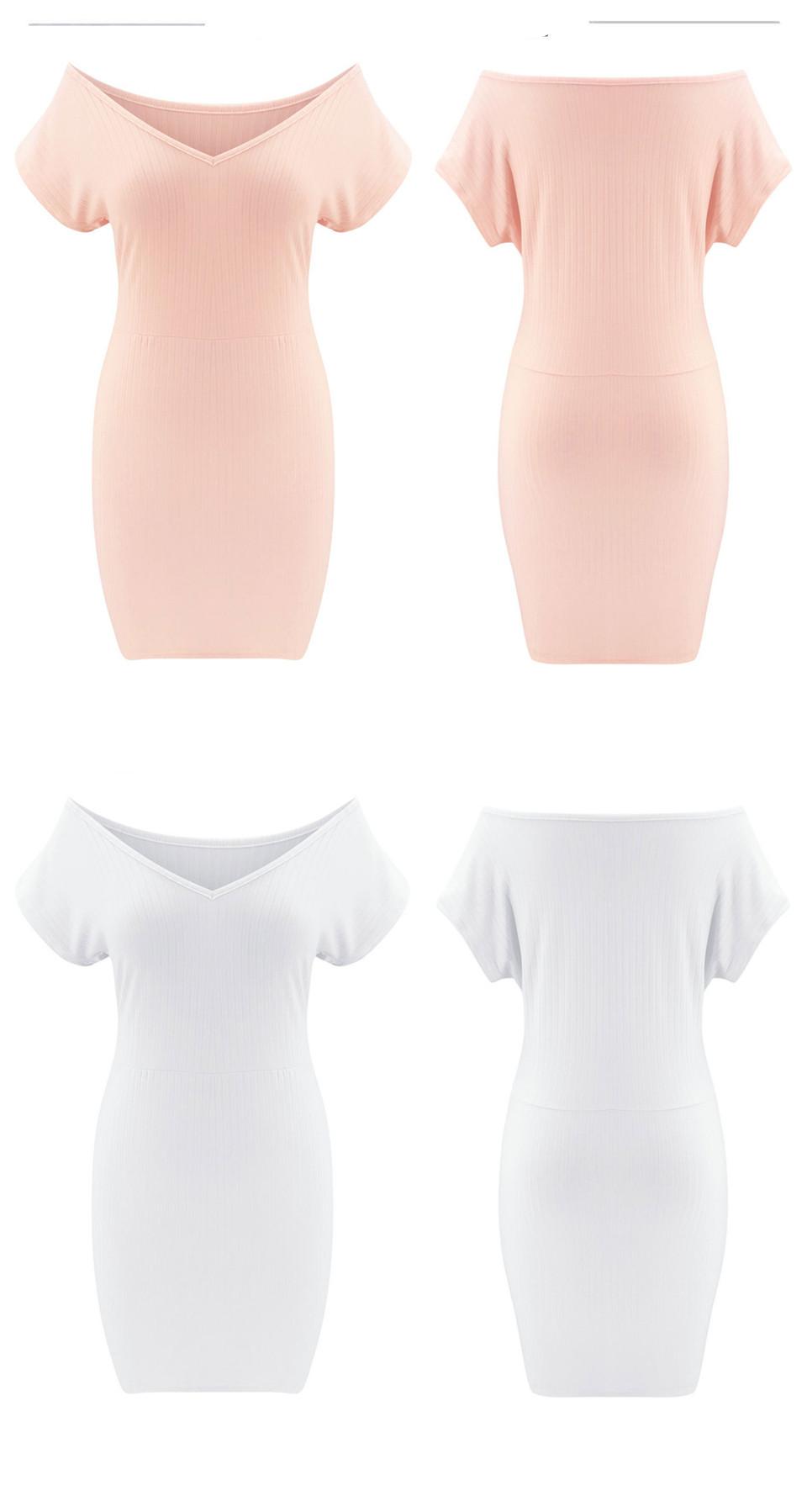 Fashion Women Summer Solid Color Pencil Dress Patchwork Design V-Neck Short Sleeve High Waist Slim Hips Mini Dress