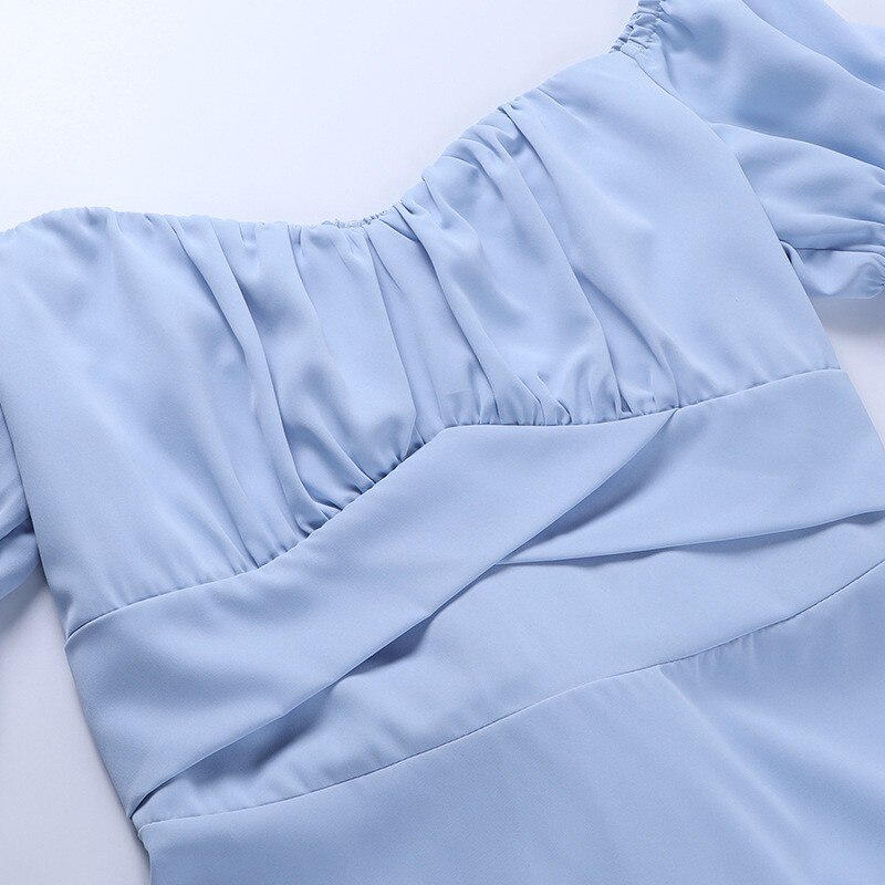 Letnia sukienka 2021 nowa niebieska szyfonowa sukienka elegancka moda rękaw motylek Maxi sukienka biały głęboki dekolt sukienki damskie