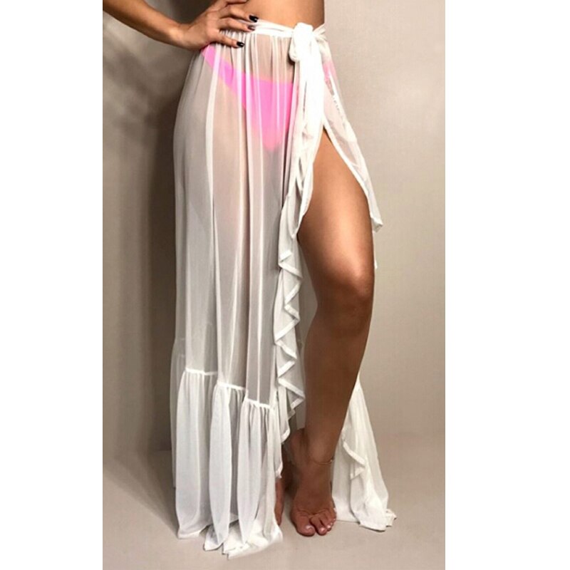 Meihuida kobiety Mesh Sheer przezroczysta spódnica wiązana osłona do Bikini Up czeski wakacje wakacje ochrony przeciwsłonecznej odzież plażowa