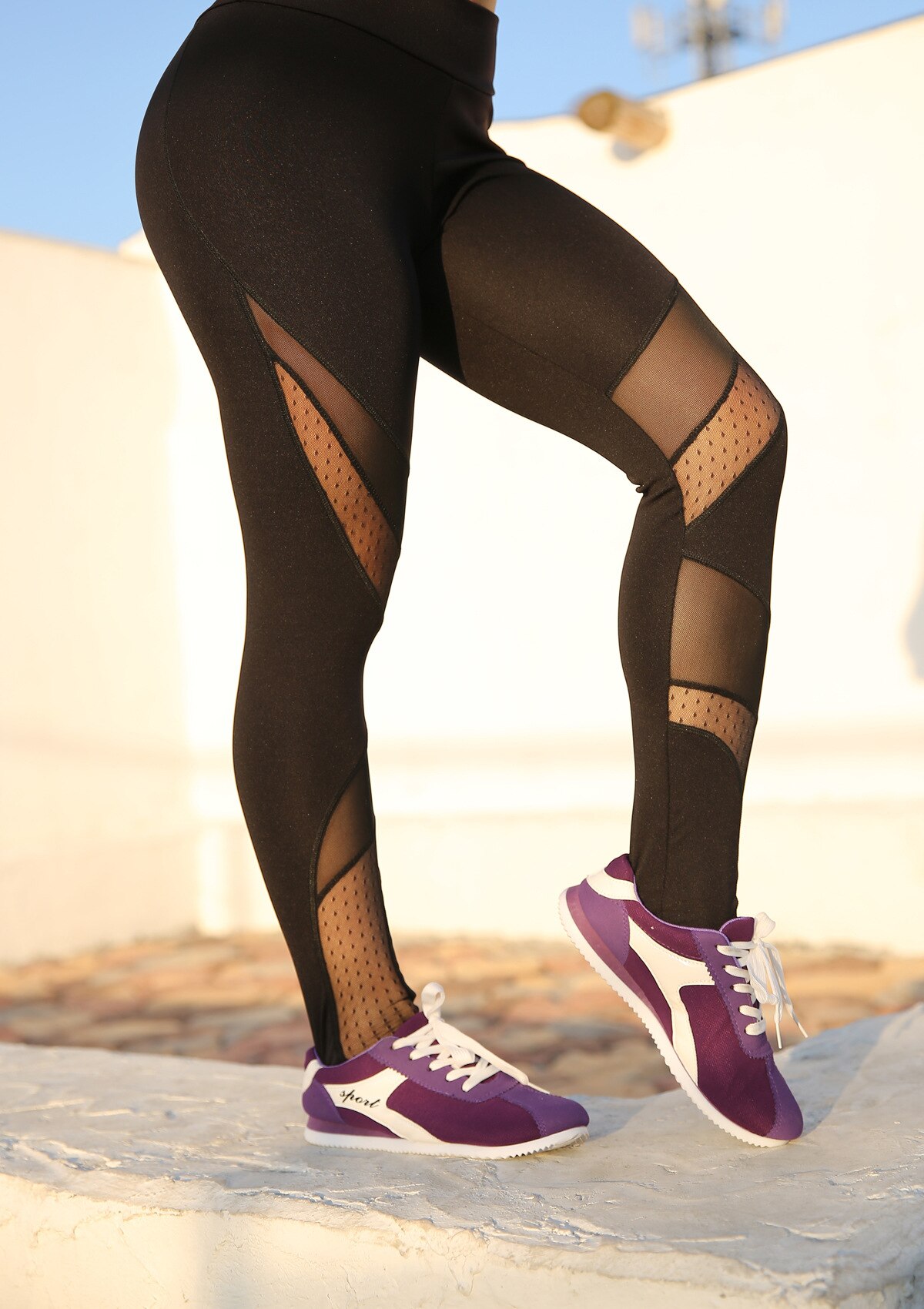 Wysokiej talii trening czarny joga Legging z siatką przepuszczalność Fitness legginsy sportowe spodnie jogi potu dla kobiet