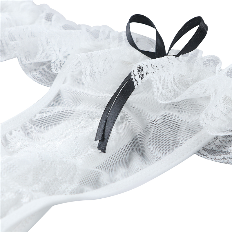 Sexy dwuczęściowy komplet bielizny kobiety moda biały pończoch Backless przezroczysta koronkowa bielizna-majtki seks erotyczny kostium