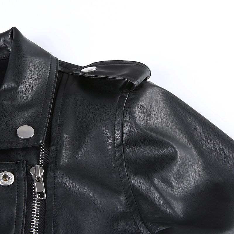 Iamhotty czarny PU skóra krótka kurtka odzież uliczna Punk Style damskie płaszcze z długim rękawem skręcić w dół krótka kurtka z suwakiem 2019 moda