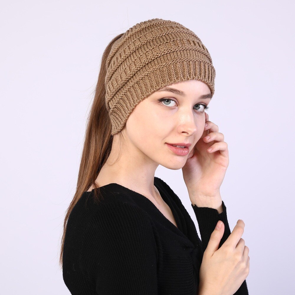 Jesień zima kucyk czapka typu Beanie kobiety dzianinowe czapki szydełkowe czapka zimowa czapka dla kobiet Warm Lady