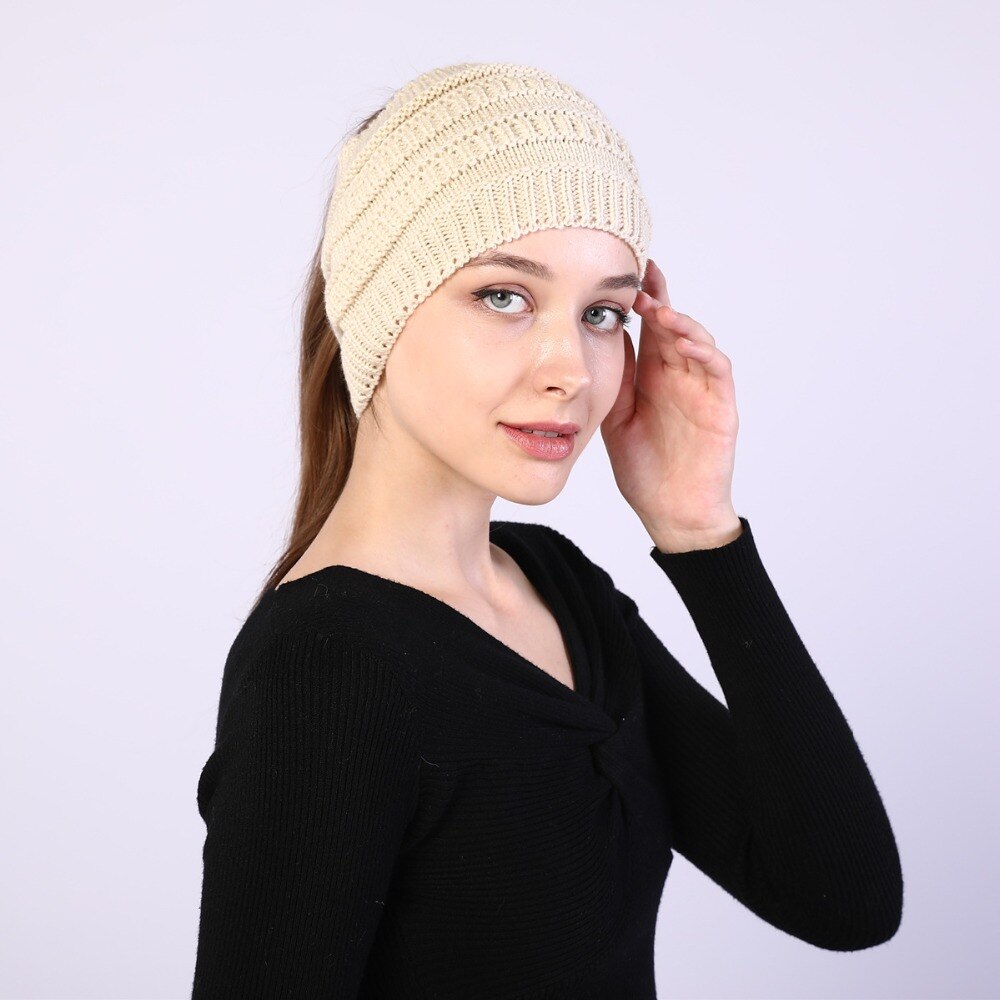 Jesień zima kucyk czapka typu Beanie kobiety dzianinowe czapki szydełkowe czapka zimowa czapka dla kobiet Warm Lady