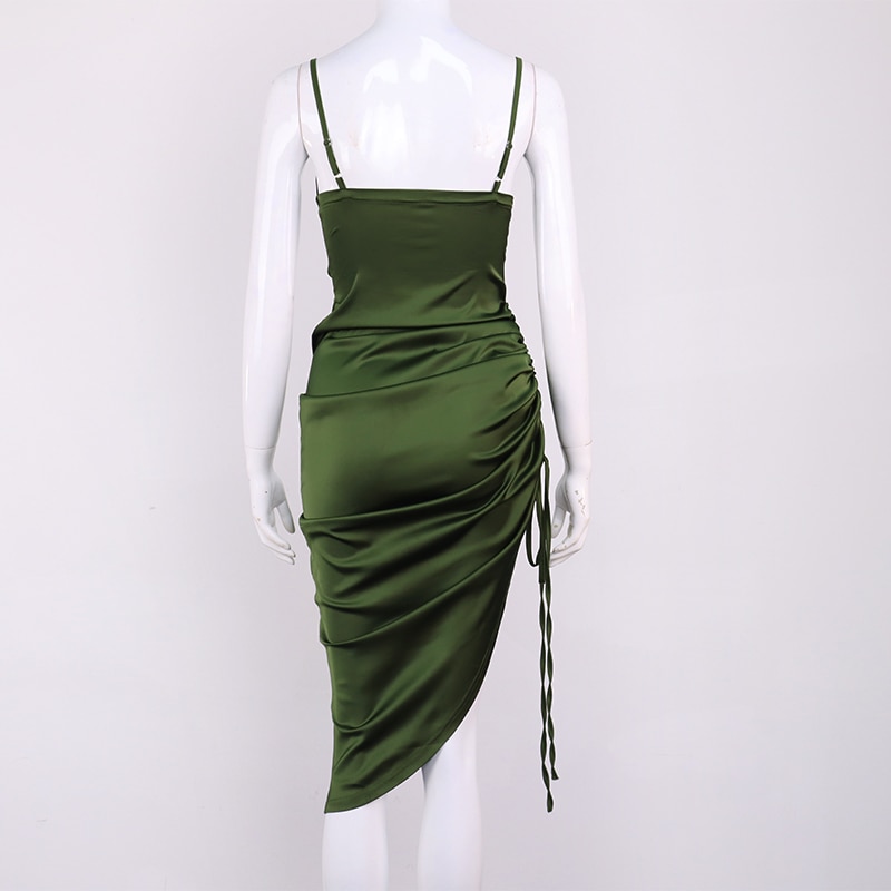 NewAsia Ruched Satin letnia sukienka sznurkiem paski Spaghetti Cowl Neck bez pleców, długa sukienki dla kobiet Party Sexy Vestidos 2020