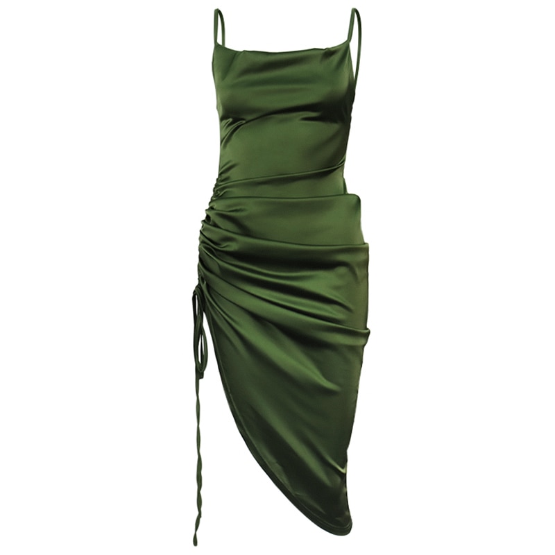 NewAsia Ruched Satin letnia sukienka sznurkiem paski Spaghetti Cowl Neck bez pleców, długa sukienki dla kobiet Party Sexy Vestidos 2020