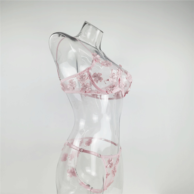 Yimunancy 2-sztuka kwiatowy biustonosz zestaw kobiet przezroczysty biustonosz z fiszbinami + majtki 2021 wiosna Sexy bielizna słodkie komplet bielizny