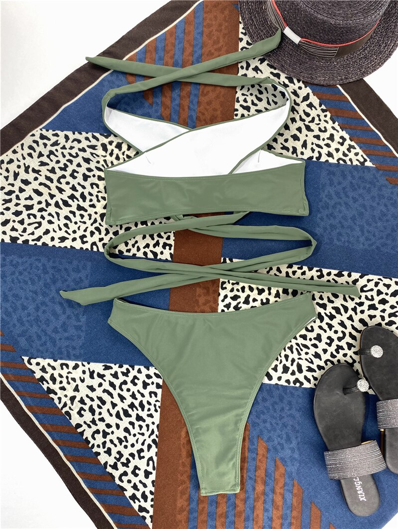 Sexy Halter krzyż z dziurką zestaw bikini strój kąpielowy kobiet 2022 nowy stałe dwuczęściowy strój kąpielowy lato kostiumy kąpielowe kobieta kąpiel strój kąpielowy