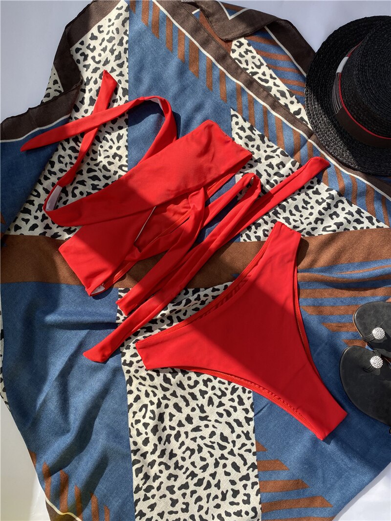 Sexy Halter krzyż z dziurką zestaw bikini strój kąpielowy kobiet 2022 nowy stałe dwuczęściowy strój kąpielowy lato kostiumy kąpielowe kobieta kąpiel strój kąpielowy